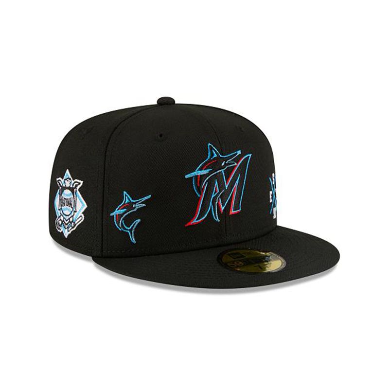 MLB Miami Marlins Multi 59Fifty Fitted (YIN8102) - Black New Era Caps